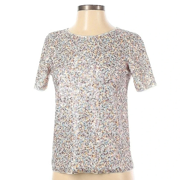 J. Crew Cluster Sequin Tee Top Size XXS Cotton Short Sleeve Blouse Cottton - Picture 1 of 6